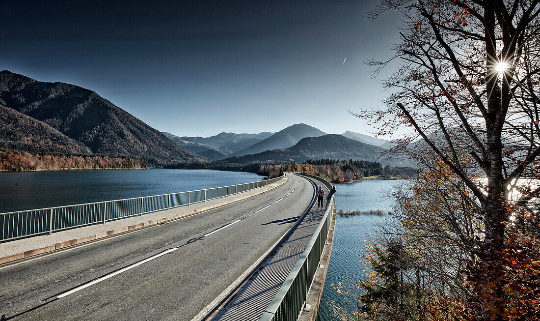 Sylvensteinbrücke, Sylvensteinstausee, Karwendel, Bayern, Deutschland