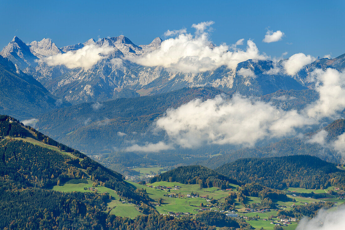 Wolkenstimmung an Loferer Steinbergen, vom Schlenken, Salzkammergut, Salzburg, Österreich