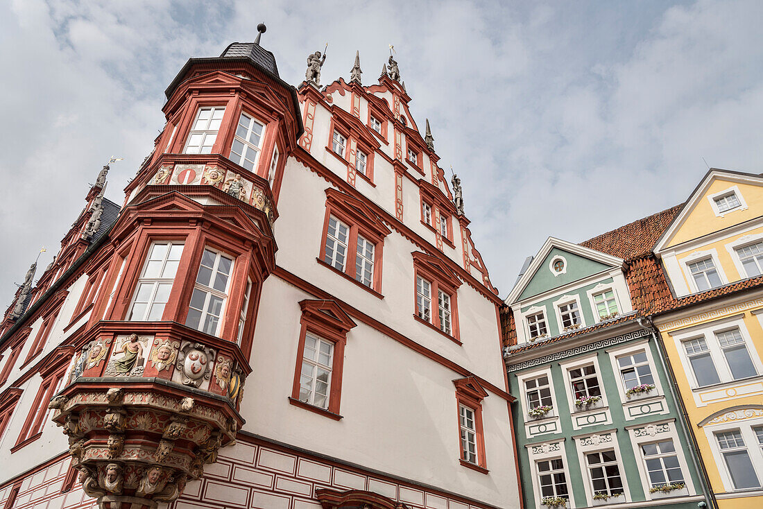 historic buildings at market place of Coburg, Upper Franconia, Bavaria, Germany