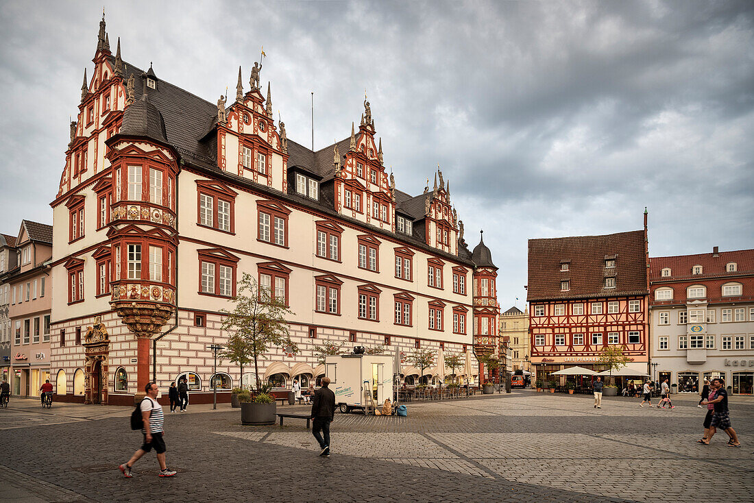 historic buildings at market place of Coburg, Upper Franconia, Bavaria, Germany