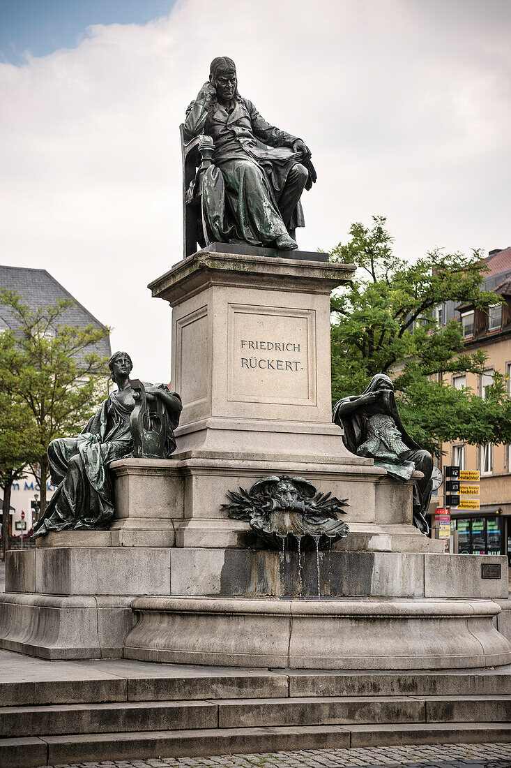 memorial of poet Friedrich Rueckert at market place of Schweinfurt, Under Franconia, Bavaria, Germany