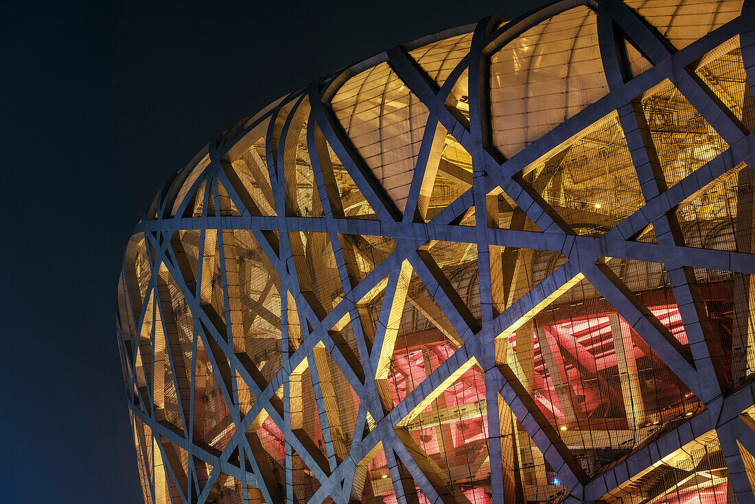 detail of construction of so called Bird’s Nest of Herzog & de Meuron at, National Stadium, Olympic Green, Beijing, China, Asia