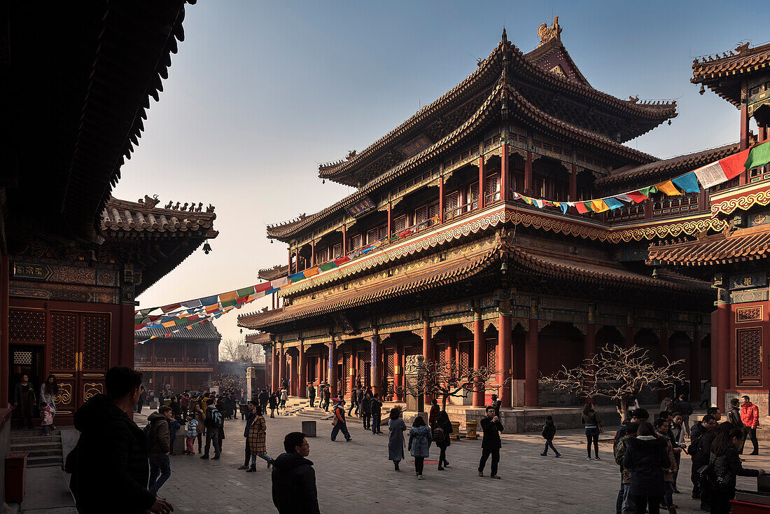 visitors at Yonghe Temple (aka Lama Temple), Beijing, China, Asia