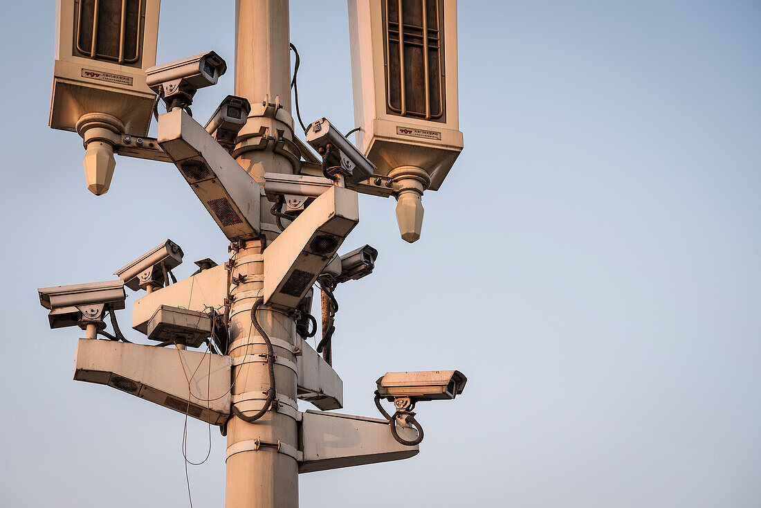 intensive closed-circuit television (CCTV) supervision at Tiananmen Square, Beijing, China, Asia