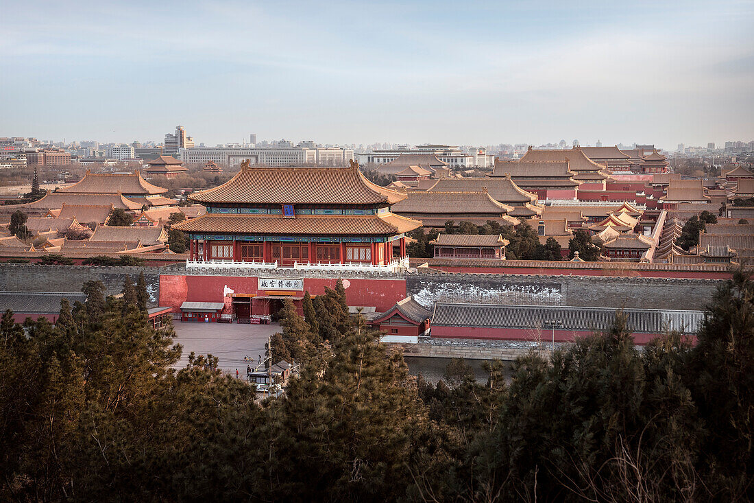 view at The Palace Museum (North Gate) of the Forbidden City, Jingshan Park, Beijing, China, Asia