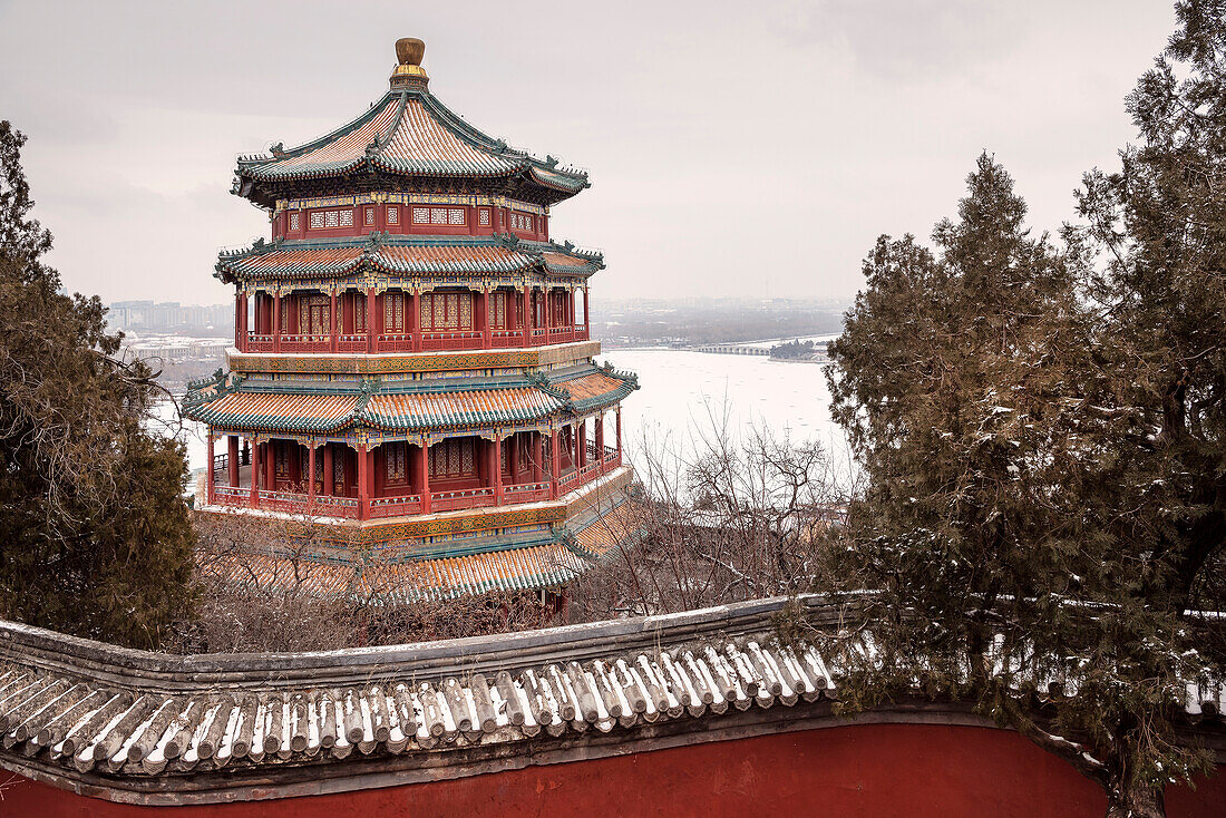 new Summer Palace in Beijing in Winter, view at Kunming Lake, China, Asia, UNESCO World Heritage