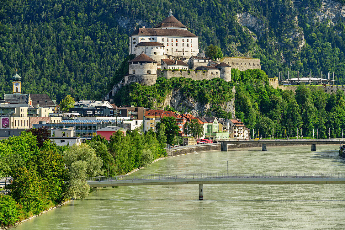 River Inn with city and castle of Kufstein, Kufstein, Tyrol, Austria