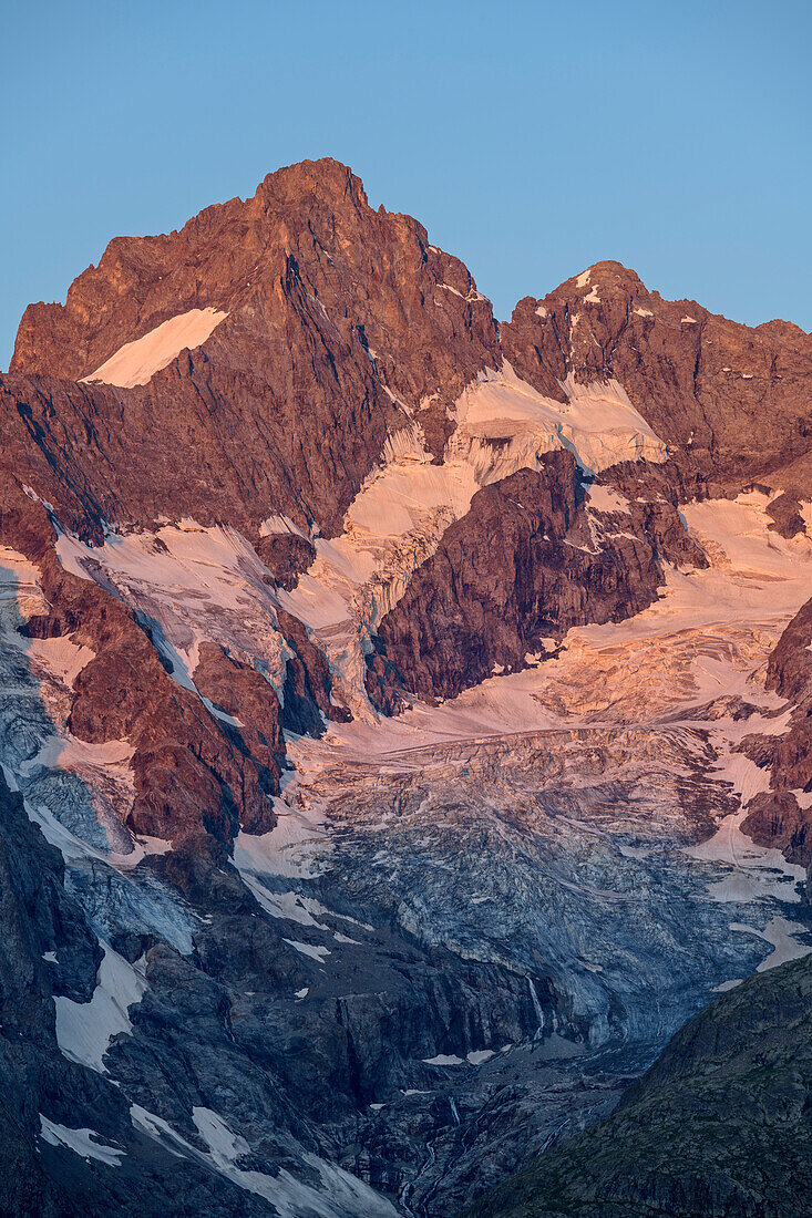 Pic Gaspard im Alpenglühen, Ecrins, Nationalpark Ecrins, Dauphine, Dauphiné, Hautes Alpes, Frankreich
