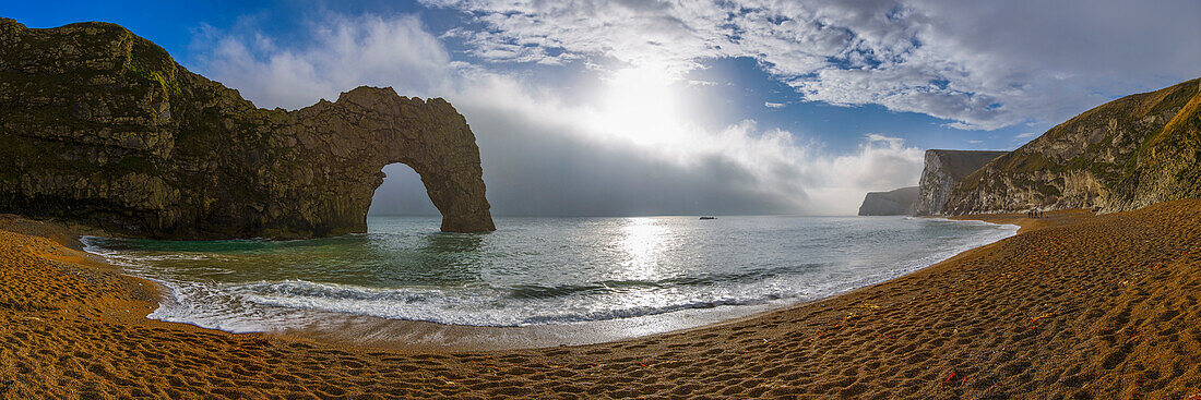 panoramic view at the beach in front of Durdle Door, Jurassic Coast, Dorset, England