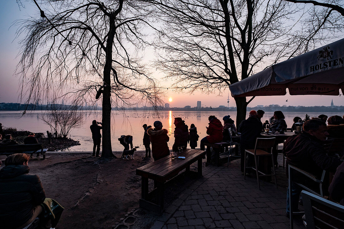 Sunset at the Aussenalster in Hamburg, North Germany, Germany