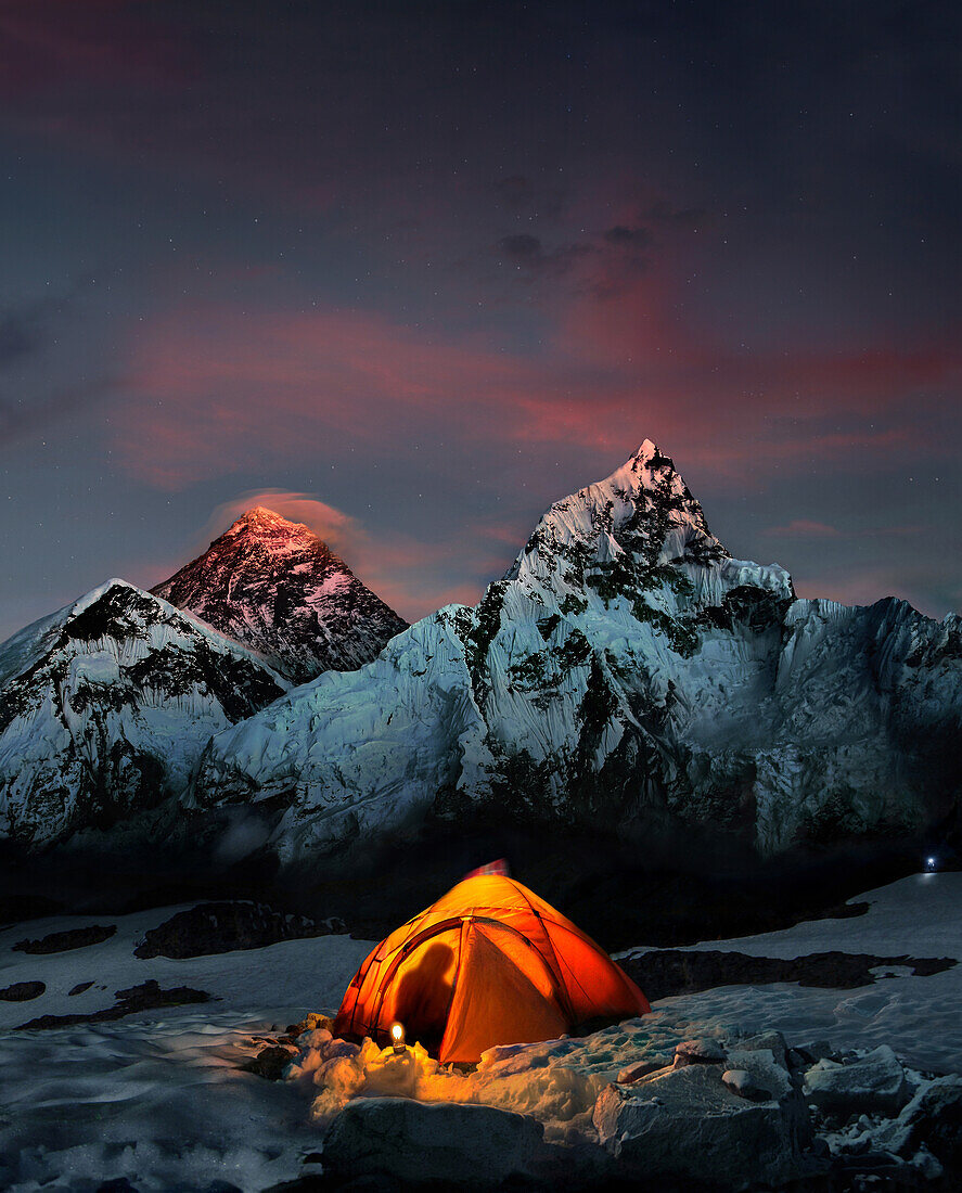 Mount Everest at sunrise (Mt Nuptse right), Kala Patthar, Khumbu, Nepal, Asia