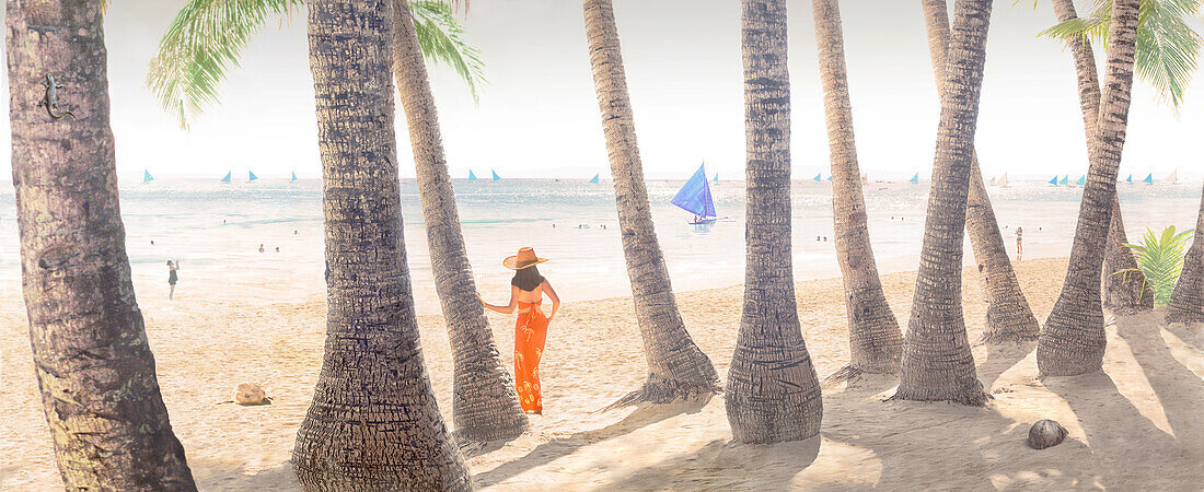 Woman on White Beach, Boracay, Boracay, Philippines, Asia