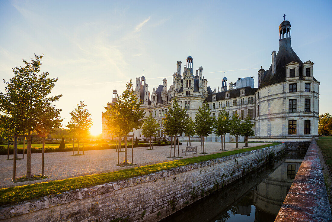 Chambord Castle, North Facade, Sunrise, UNESCO World Heritage Site, Chambord, Loire, Department Loire et Cher, Centre Region, France