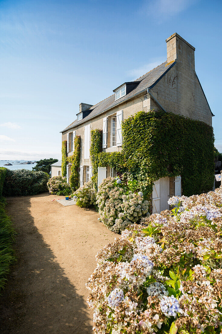 House by the sea, La Gouffre, Plougrescant, Côte de Granit Rose, Cotes d'Armor, Brittany, France