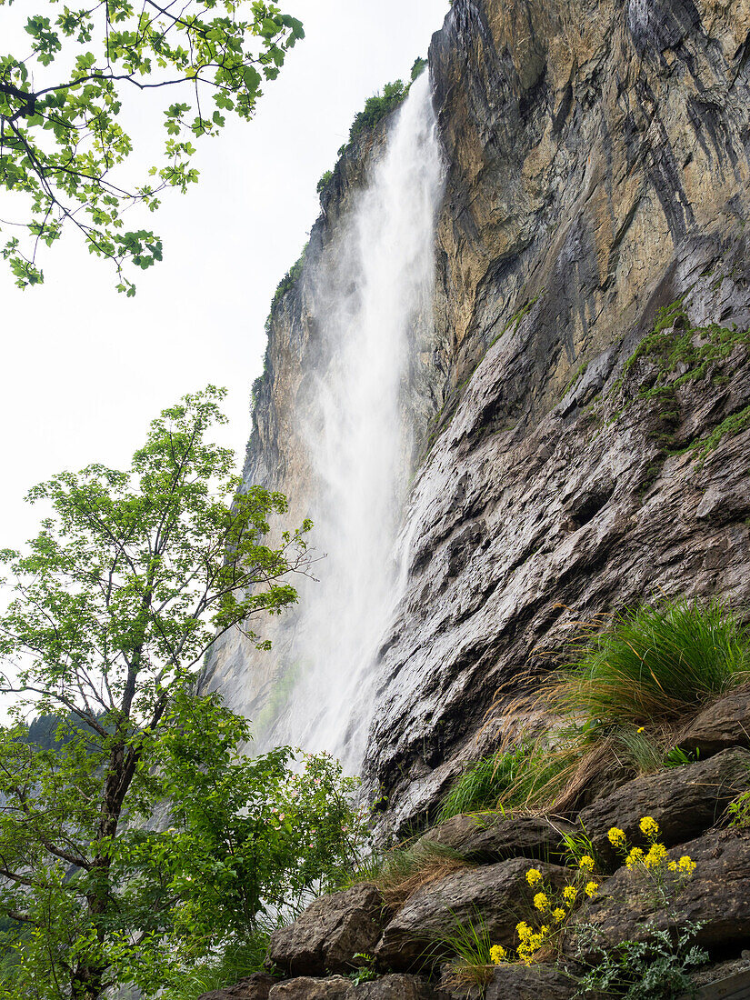 Staubachfall waterfall, Lauterbrunnen valley, Switzerland, Europe