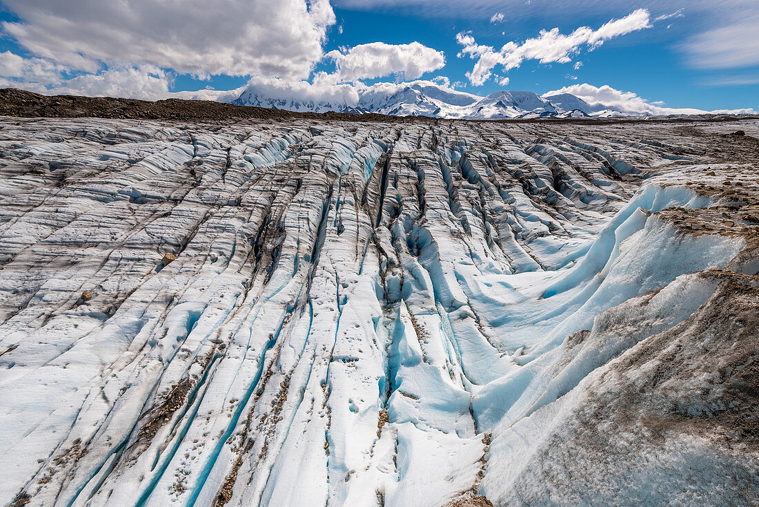 Crevasses of the Glaciar Viedma, Cordon Mariano Moreno in the background, Los Glaciares National Park, Patagonia, Argentina
