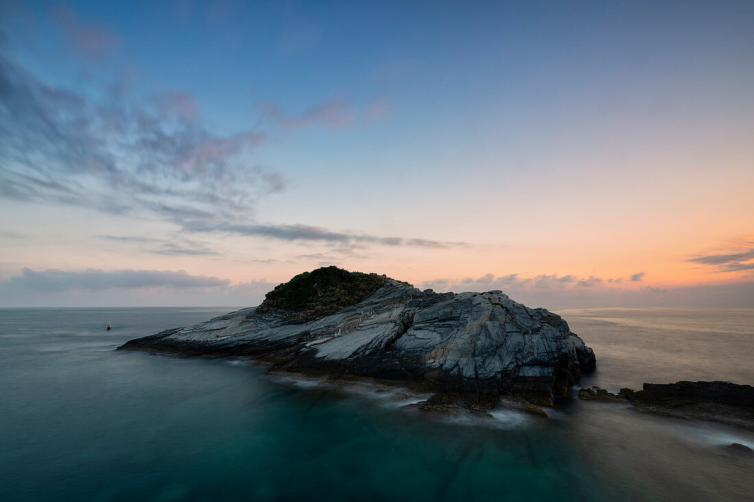 Summer sunset at Tinetto Island, municipality of Porto Venere, La Spezia province, Liguria, Italy, Europe