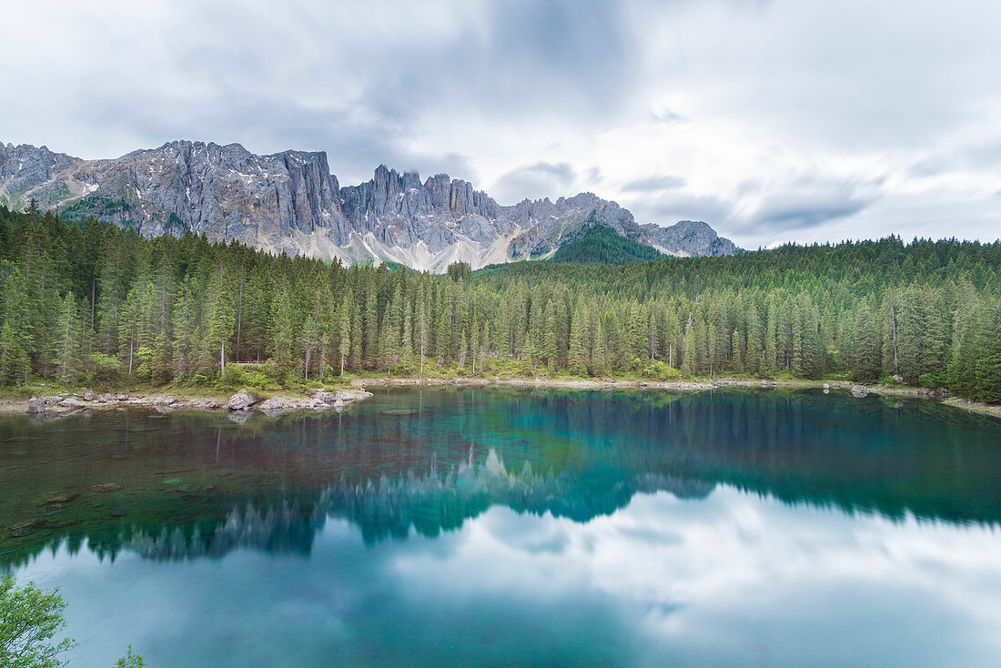 Carezza Lake and Latemar, Val d'Ega / Eggental, Dolomites, Province of Bolzano, South Tyrol, italian alps, Italy