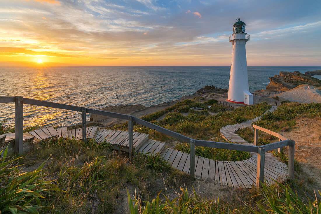 Castlepoint Leuchtturm am Morgen, Region Wairarapa, Nordinsel, Neuseeland