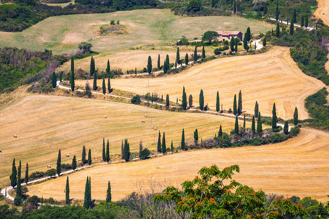 La Foce Straße, Val d'Orcia, Toskana, Italien