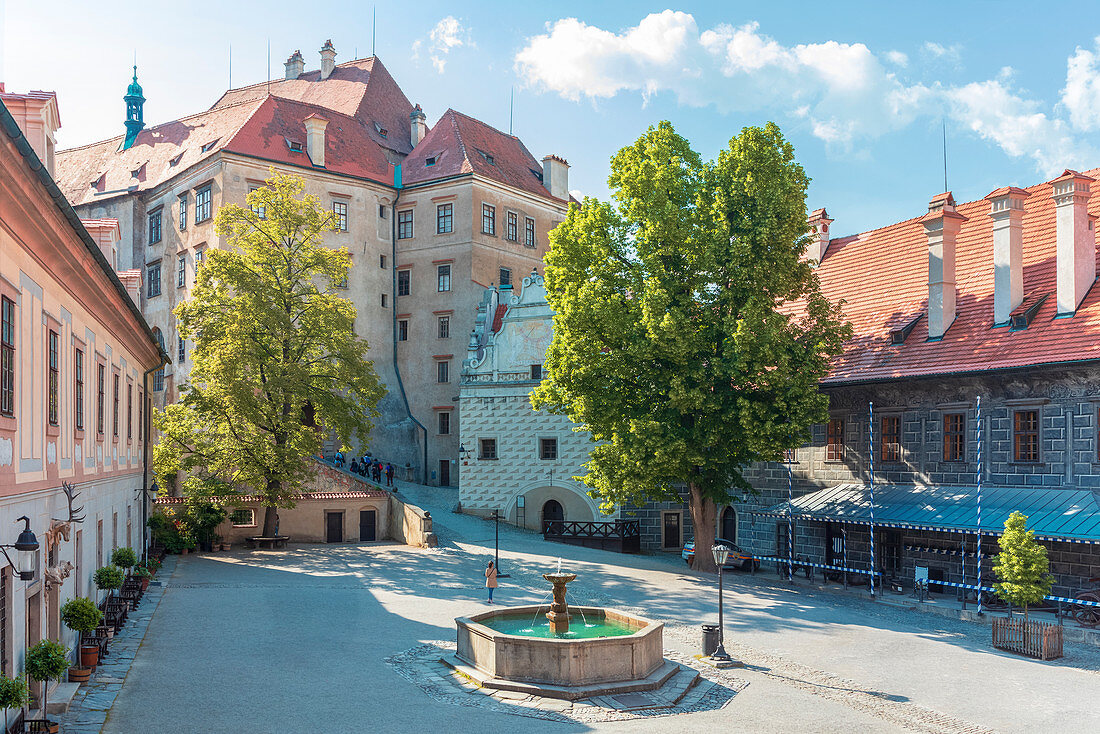 cesky Krumlov, South Bohemia, Czech Republic, Europe, inside the walls of the Castle of Krumlov