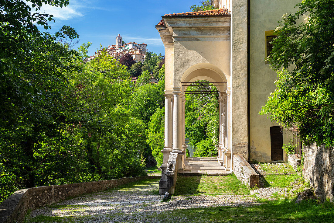View of the chapels and the sacred way of Sacro Monte di Varese, Unesco World Heritage Site. Sacro Monte di Varese, Varese, Lombardy, Italy.