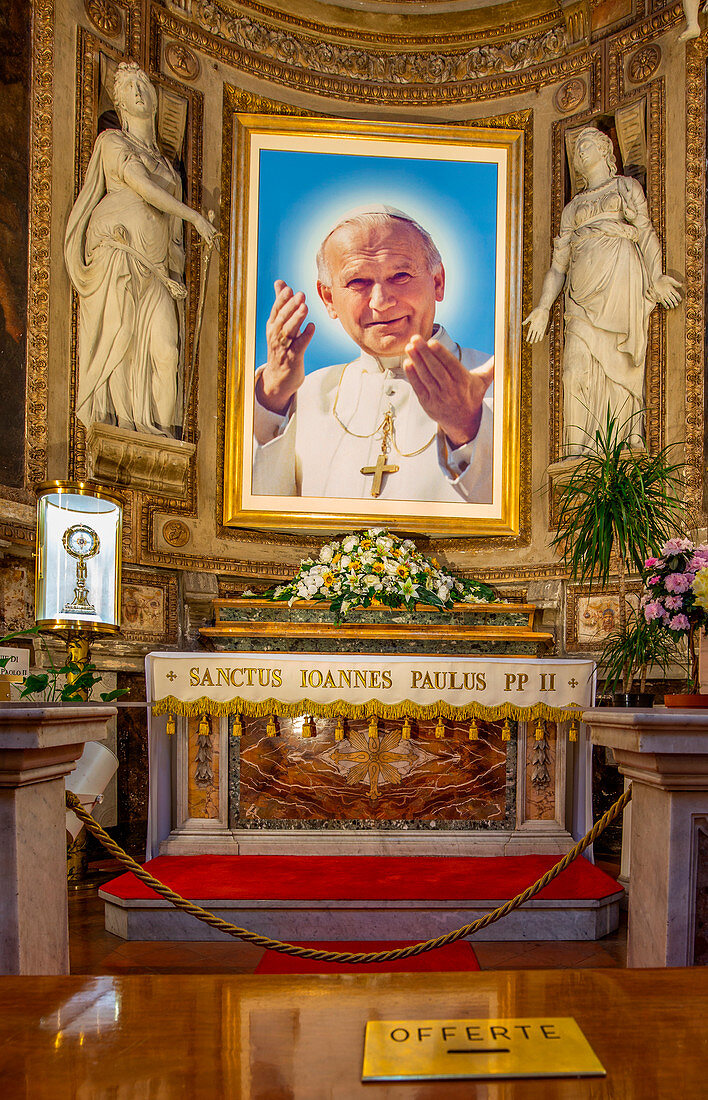 The chapel dedicated to Pope John Paul II inside the Church of the Holy Spirit in the Saxon District Europe, Italy, Lazio, Province of Rome, Rome