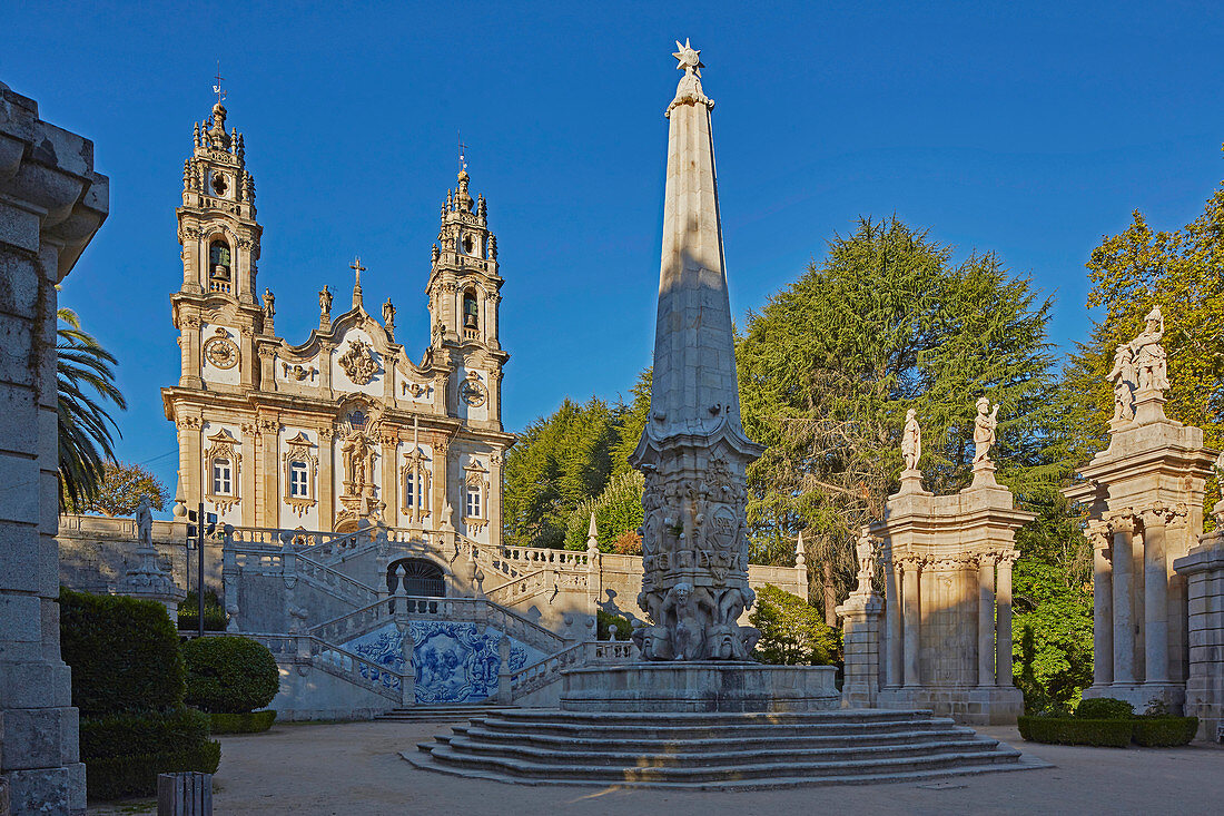Lamego, Nossa Senhora dos Remédios in the morning, Fountain at the Pátio dos Reis, Double staircase, Pi
