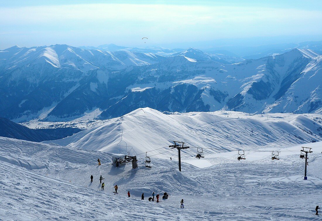 Skiarea Gudauri at old military road in the big Caucasus, Georgia