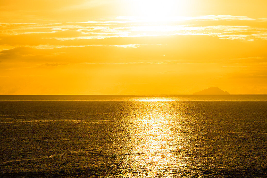 Sunset with offshore island, Saint John´s, Antigua and Barbuda, Caribbean, Lesser Antilles