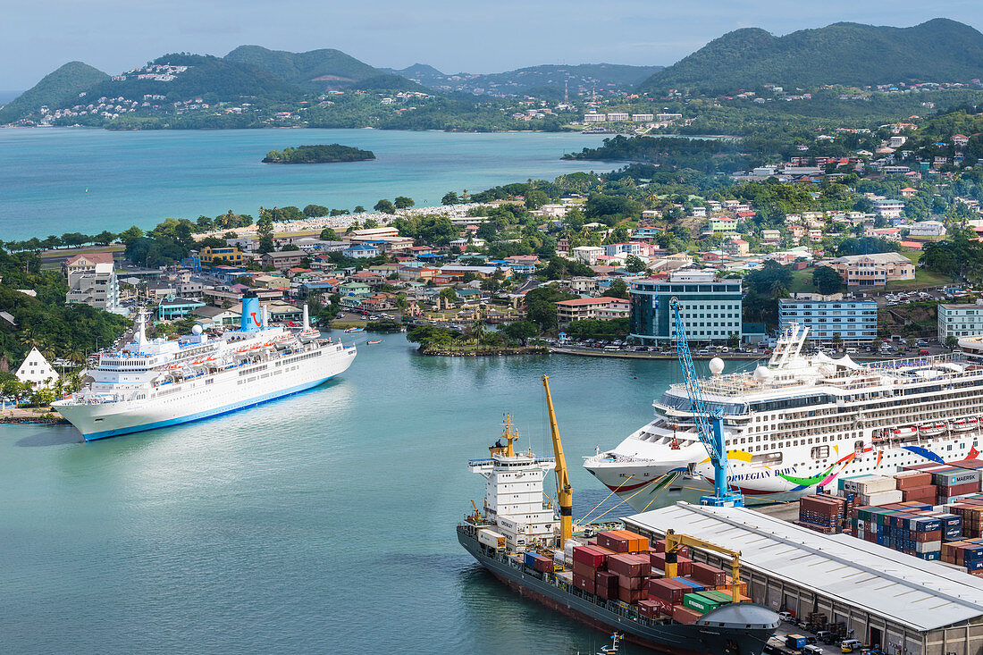 Cruiseships in port, Castries, St Lucia, Caribbean, West Indies