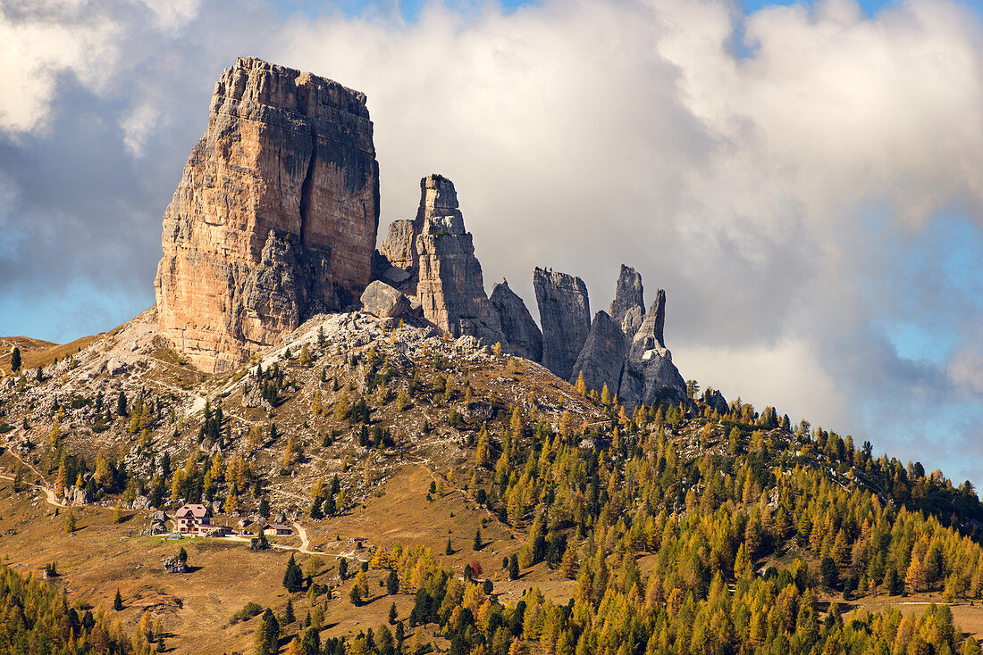 The five towers (Cinque Torri), Cortina d'Ampezzo, Belluno, South Tyrol, Italy, Europe