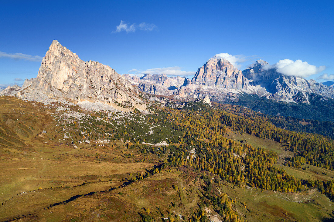 Die Berge Ra Gusela und Passo Giau, Dolomiten, Belluno, Südtirol, Belluno, Italien, Europa