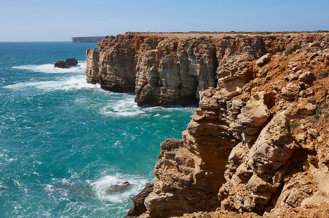 Steep coast near Sagres, Parque Natural do Sudoeste Alentejano e Costa Vicentina, Atlantic Ocean, District Faro, Region of Algarve, Portugal, Europe