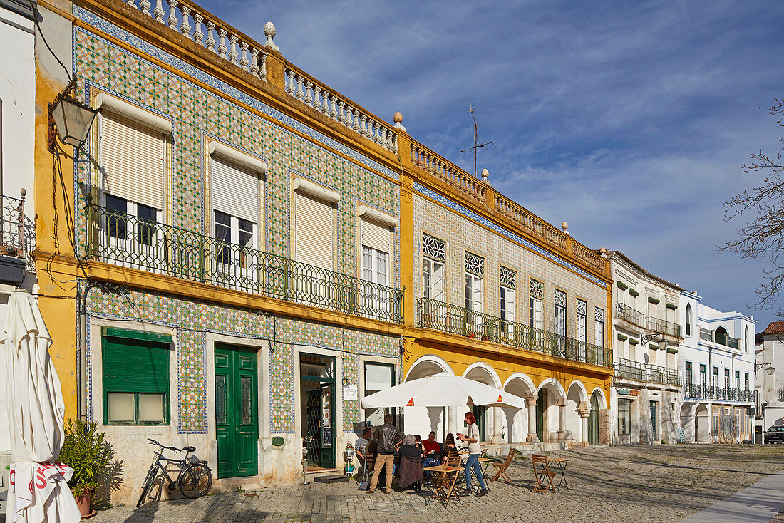 Beja, Tiled houses at Praca da República, District Beja, Region of Alentejo, Portugal, Europe