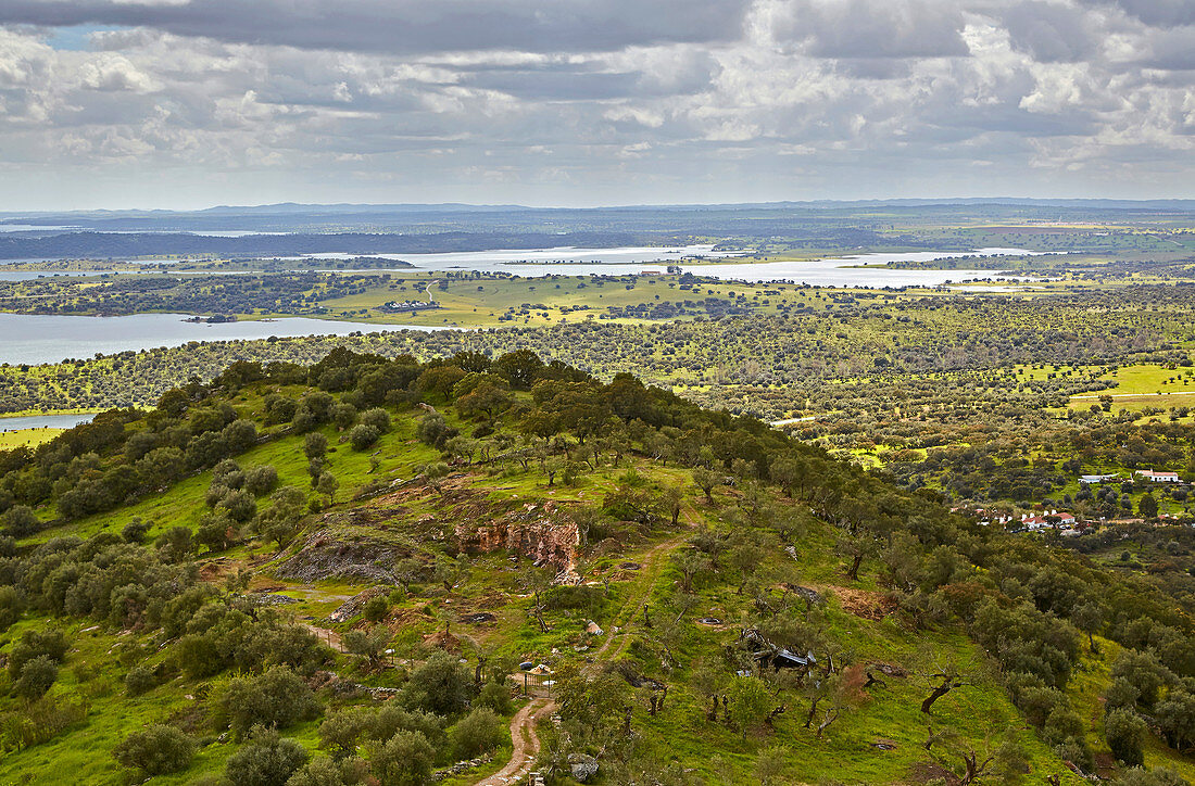 View from Monsaraz at the reservoir of Alqueva, District Évora, Region of Alentejo, Portugal, Europe