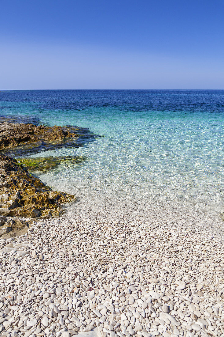 Beach at the Mediterranean Sea, island Dugi Otok, Veli Rat, Zadar, North Dalmatia, Dalmatia, Croatia, Southern Europe, Europe