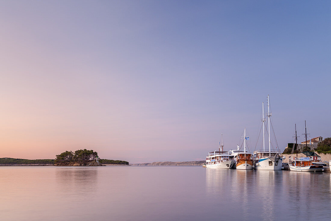 Sailing ships in the harbour of Rab, island Rab, kvarner bay, Mediterranean Sea, Primorje-Gorski kotar, North Croatia, Croatia, Southern Europe, Europe