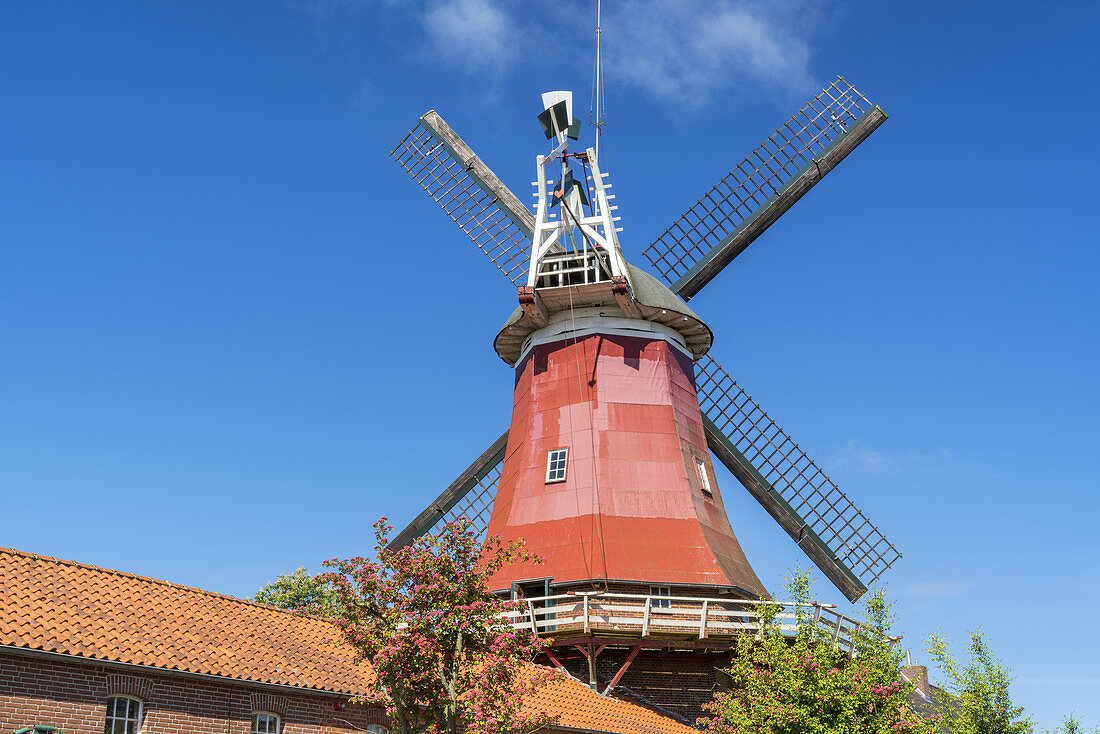 Windmühle von Greetsiel, Krummhörn, Ostfriesland, Niedersachsen, Norddeutschland, Deutschland, Europa