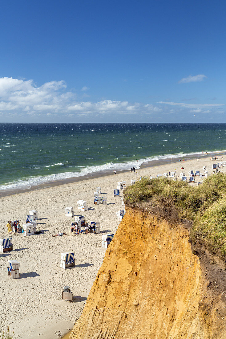 Beach Rotes Kliff with beach chairs in Kampen, North Frisian Island Sylt, North Sea coast, Schleswig-Holstein, Northern Germany, Germany, Europe