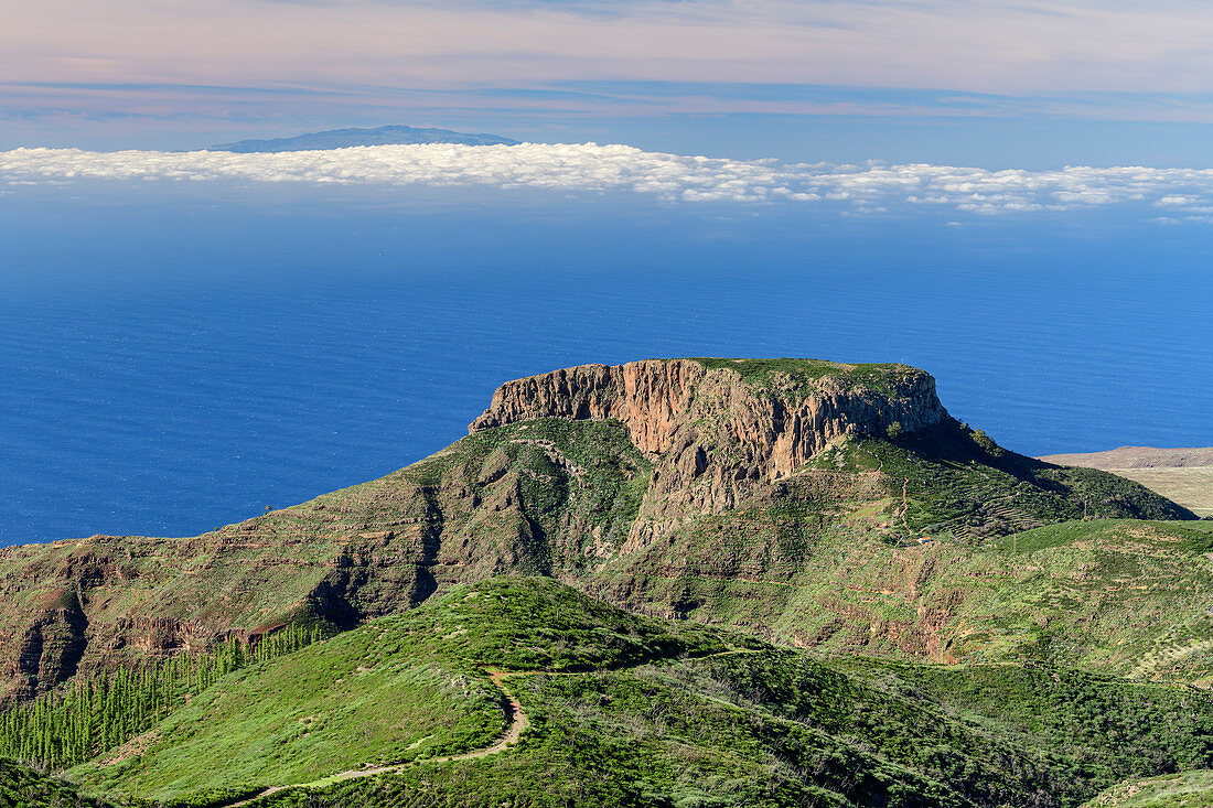 Forteleza with view to island El Hierro, La Gomera, Canary Islands, Canaries, Spain