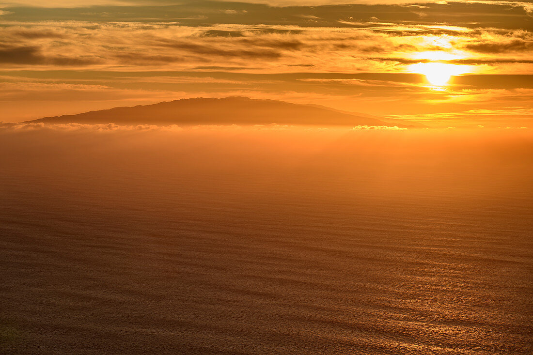 Sunset over island El Hierro, from La Gomera, Canary Islands, Canaries, Spain