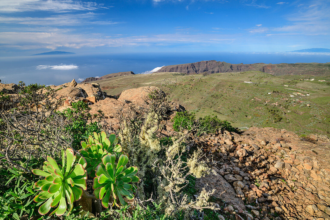 Blick vom Gipfelplateau des Fortaleza auf El Hierro und La Palma, am Fortaleza, La Gomera, Kanarische Inseln, Kanaren, Spanien