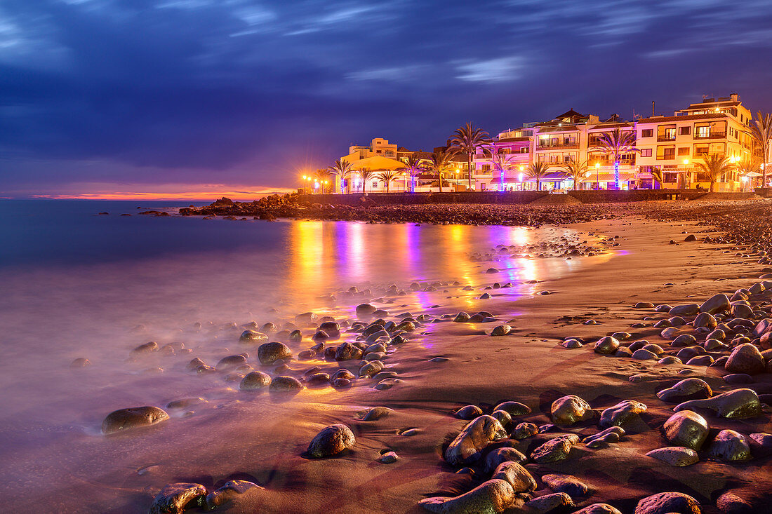 Beach of La Playa at night, Valle Gran Rey, La Gomera, Canary Islands, Canaries, Spain