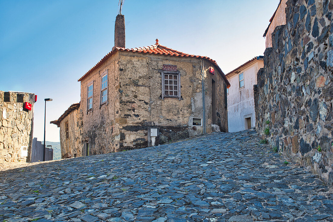 Cobblestone, old house in Vinhais, Bragança, Trás-os-Montes, northern Portugal, Portugal