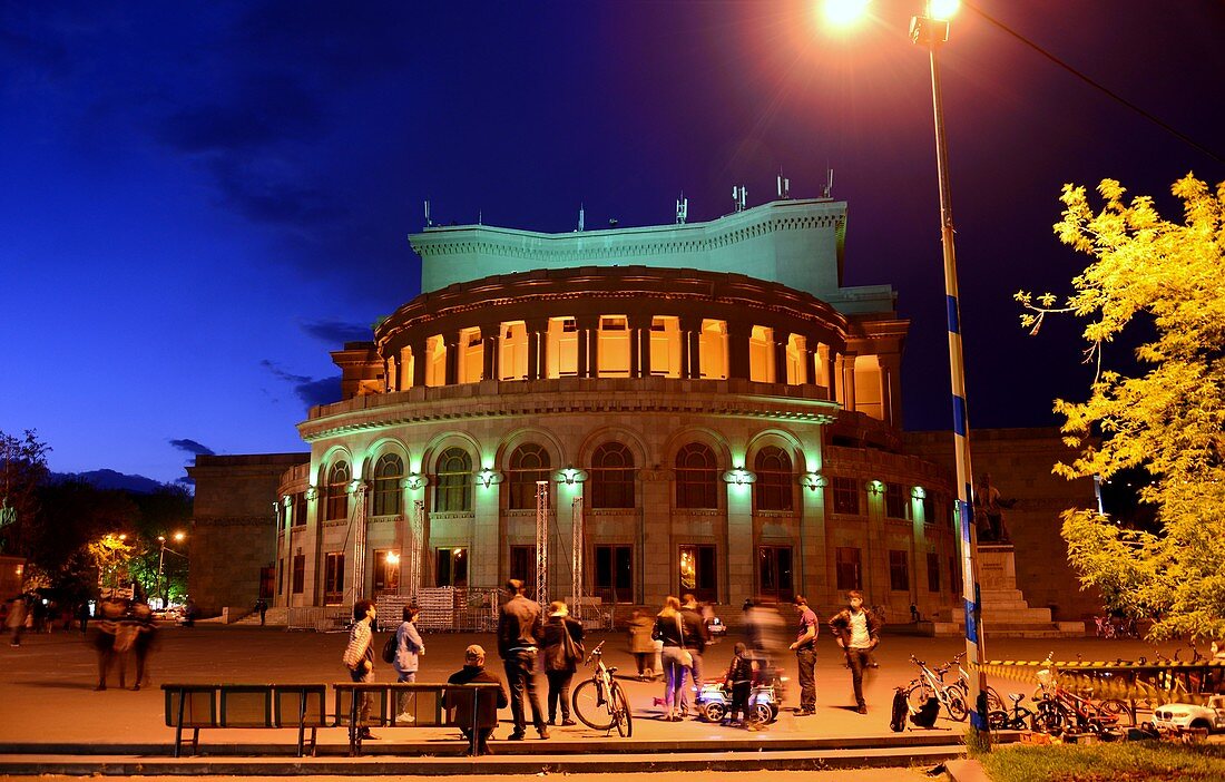 in the evening at the Azatutian place with opera, Yerevan, Armenia, Asia