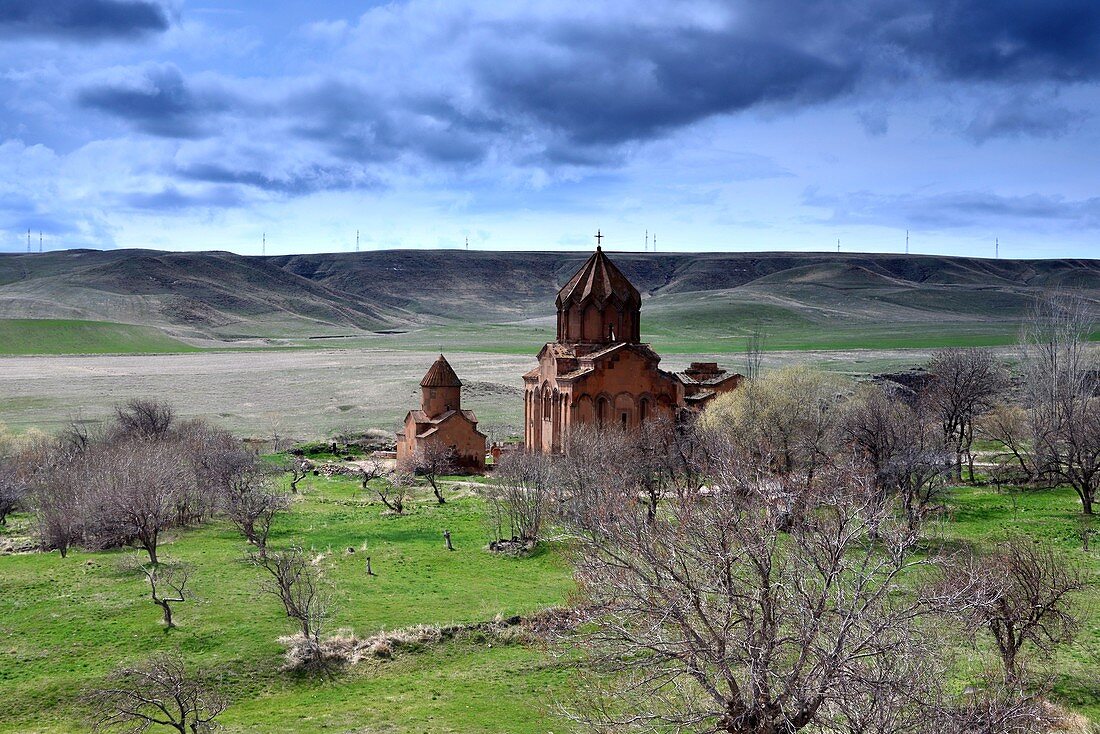 Located in the middle of the barren landscape by the river, Marmaschen Monastery near Gyumri, northern Armenia, Asia