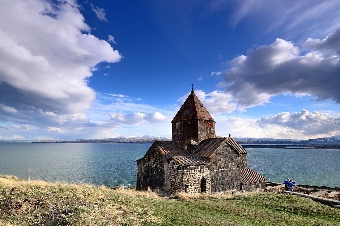 Sevanavank monastery on the Sevan peninsula across the lake, Lake Sevan, Armenia, Asia