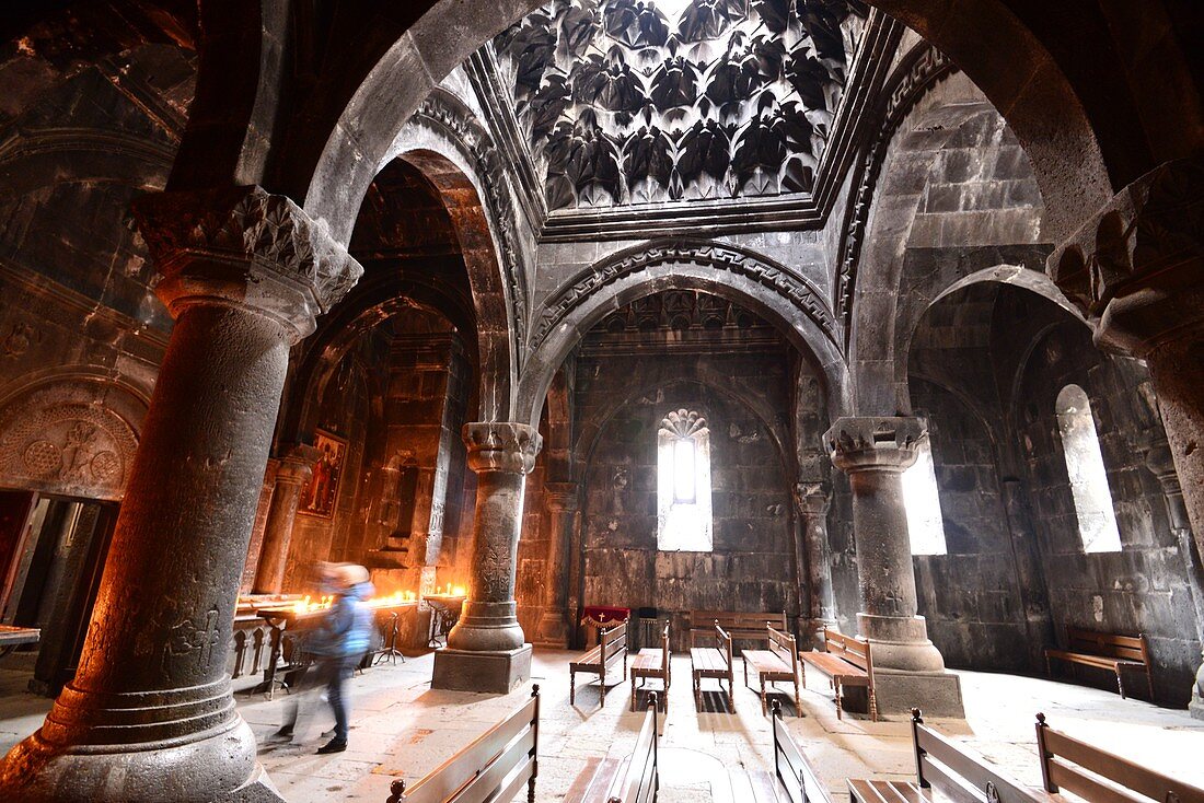 Lobby of the early Christian monastery Gerghard in Garni east of Yerevan, Armenia, Asia