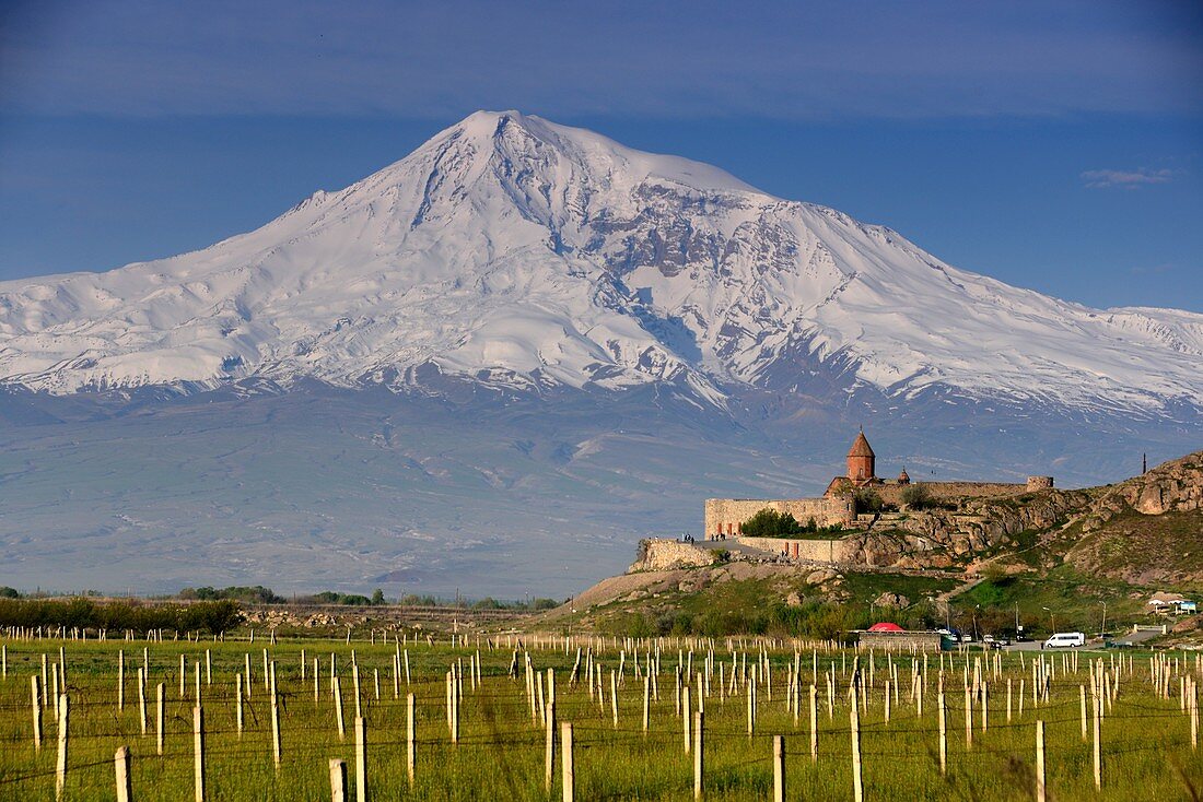 The mother of mountains, Mount Ararat and Monastery Chor Wirap, Armenia, Asia